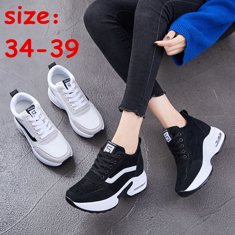 Women's Cow Leather High Heel Trainers Shoes Wedge Platform Sport Sneakers Shoes Women's Cow Leather High Heel Trainers Shoes Wedge Platform Sport Sneakers Shoes