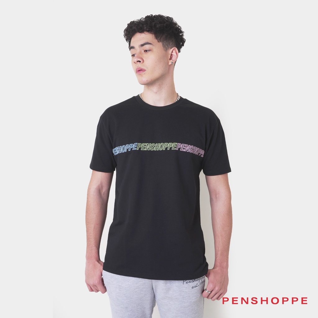 Penshoppe Relaxed Fit Terry Tshirt With Multicolor Print For Men (Black ...