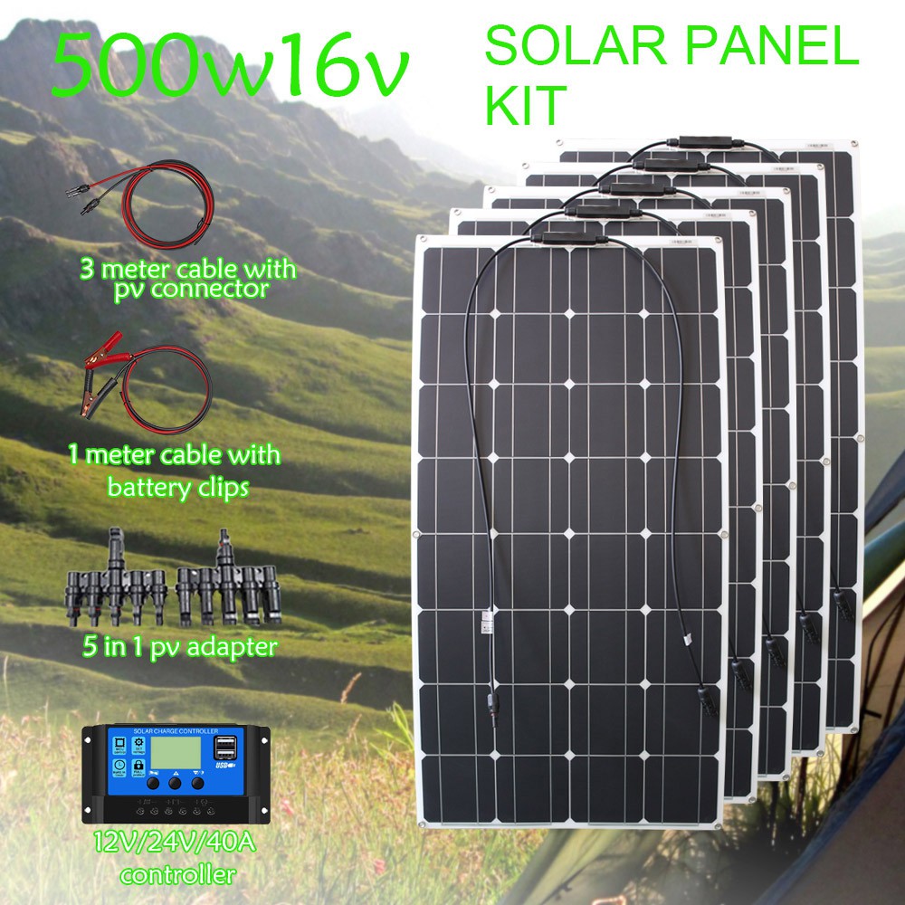 500w Solar Panel de Complete Kit 100w 12v Photovoltaic Flexible Battery