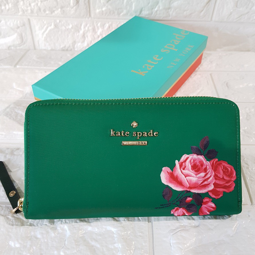 Original Kate Spade New York One Rose Print Nylon Zip-Around Long Wallet -  Green | Shopee Philippines