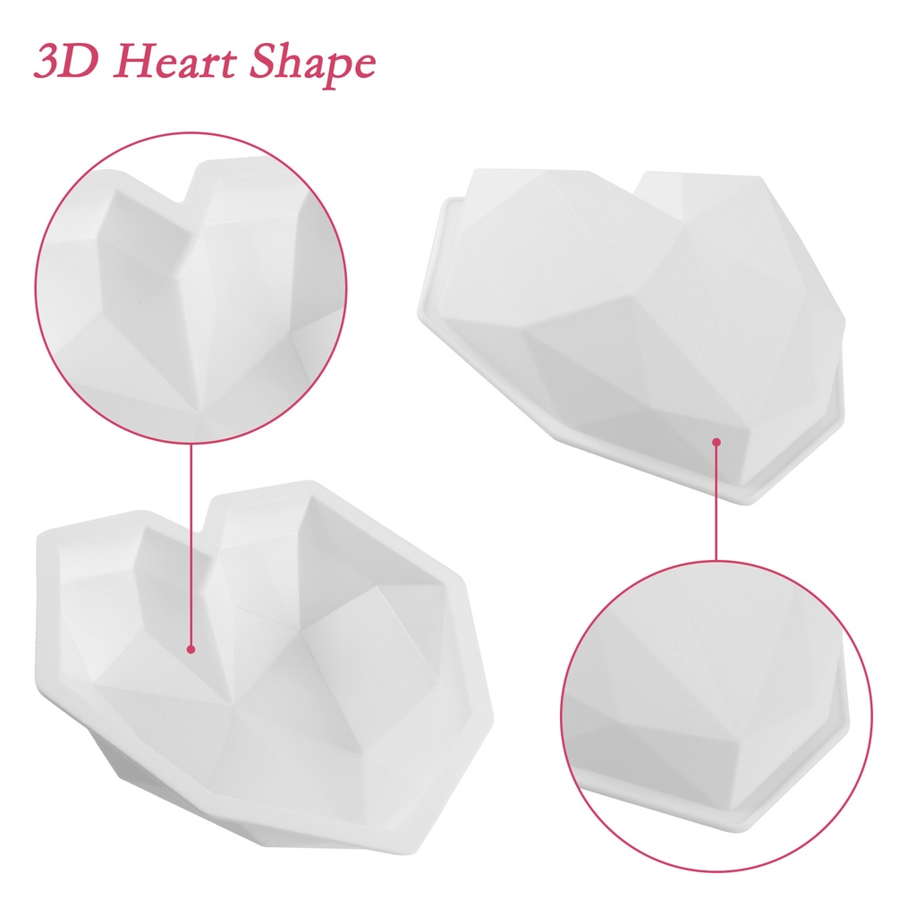 White Geometric Heart Shape Silicone Mousse Mold Cookie Mould Cake Cutters Kitchen DIY Baking Tools
