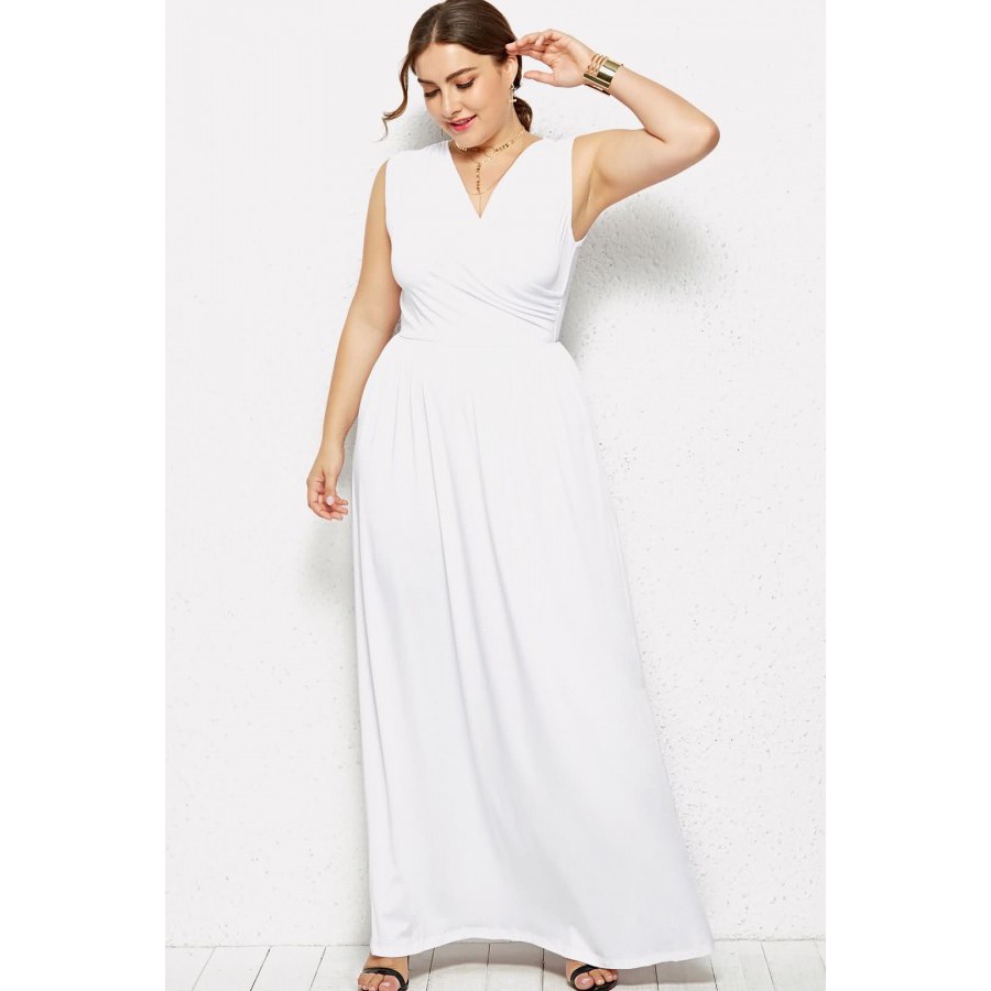 plus size white wrap maxi dress