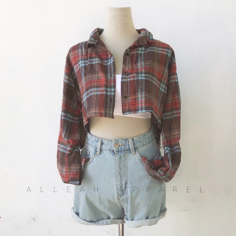 ae cropped hooded flannel shirt