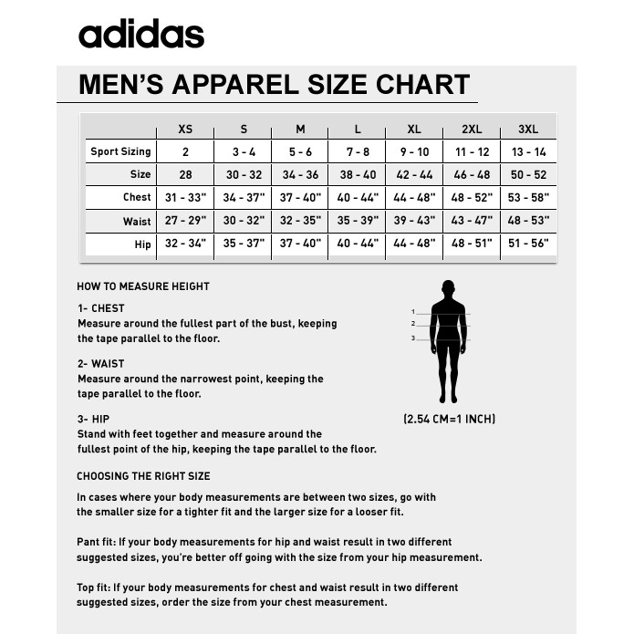 adidas shirt size chart