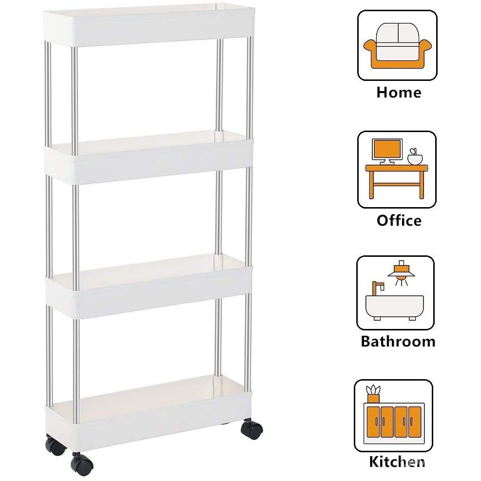 Fast Delivery 4 Tier Slim Storage Cart, Narrow Width Shelving Units