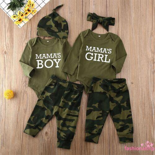 Daddy's Baby Boys' 3PCS Outfit Set Romper Camouflage Pants with Hat 