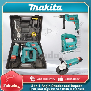 Makita 3 in 1 Angle Grinder and Impact Drill and JigSaw Set With Hardcase