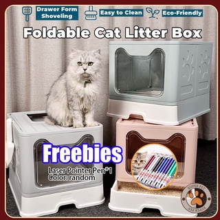 Foldable Cat Litter Box Large Size Semi -Closure With Drawer Oversize Top Entry Splash-proof