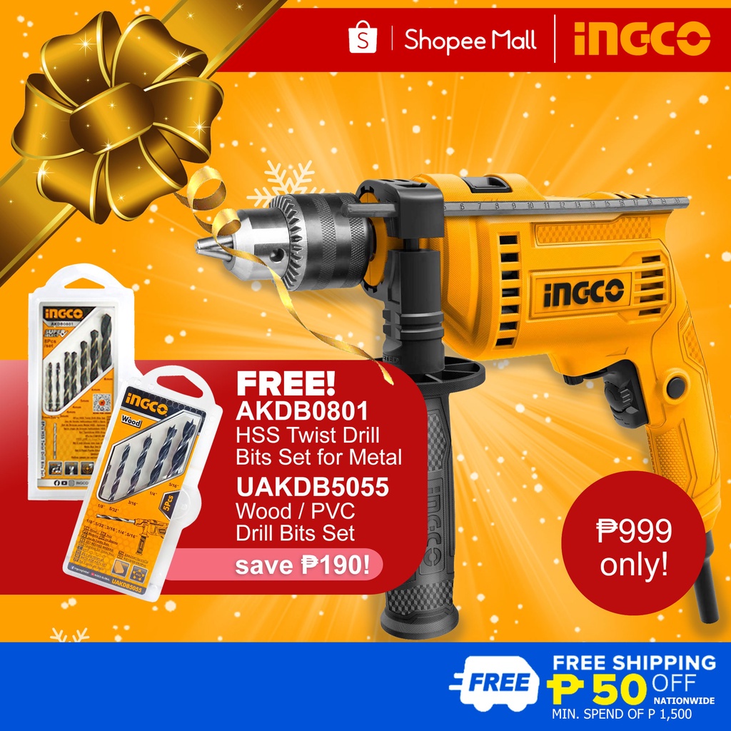 Ingco ID68016P 680W Impact Drill 13mm with Hammer Function SUPER SELECT +FREE WOOD & METAL BITS