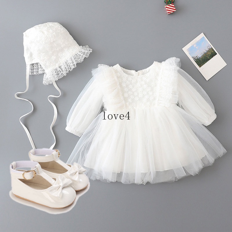 Christening Dress for Baby Girl Baptismal White Tutu Dress for Baby