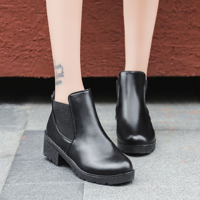 Korea Fashion Black Shoes Women Casual Ankle Boots | Shopee Philippines