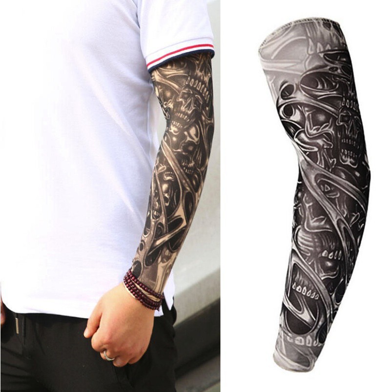 Punk Skull Theme Fake Tattoo Sleeves Nylon Elastic Arm Temporary Tattoos Sleeves