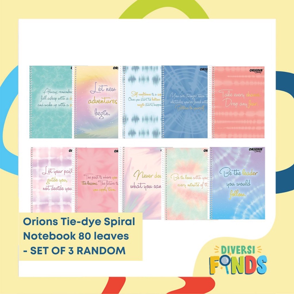 Orions Tie Dye Spiral Notebook W/Plastic Jacket 80lvs- Set of 3, 6, 10