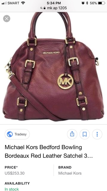 MK Bedford Bowling Bordeaux Leather Satchel | Shopee Philippines