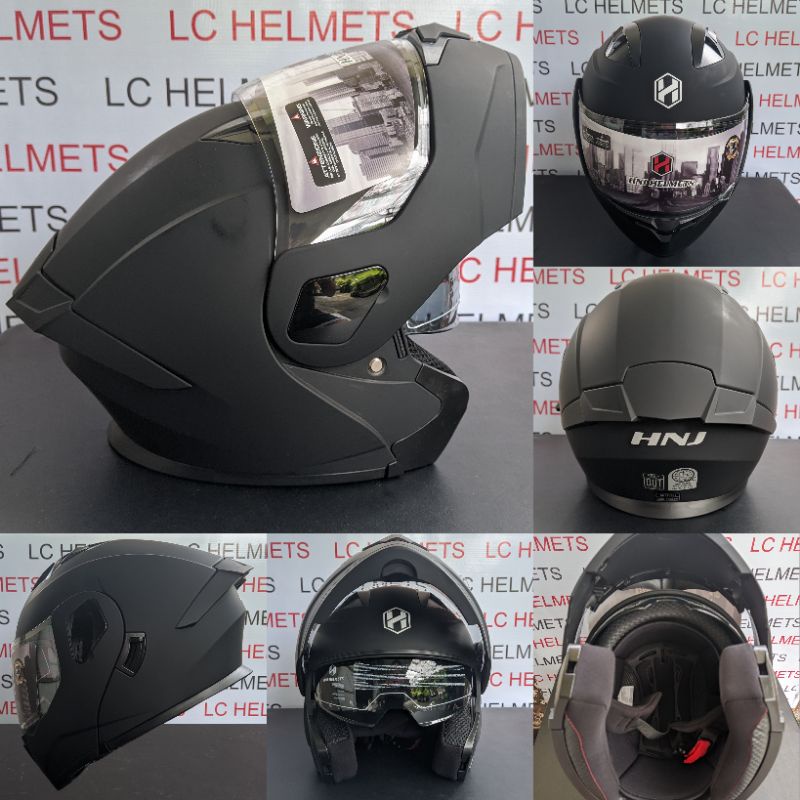 new-hnj-modular-helmet-matte-black-plain-medium-size-shopee-philippines