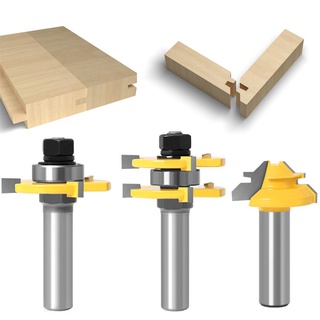 3 Pc 12mm 1/2 Shank Tongue & Groove Joint Assembly Router Bit 1Pc 45 Degree Lock Miter Route Set Stock Wood Cutting B #2