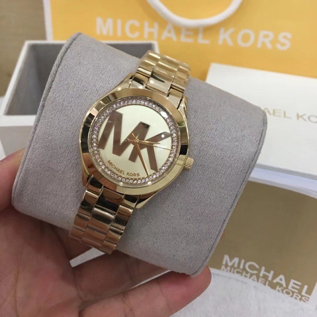 michael kors silver watch with mk logo