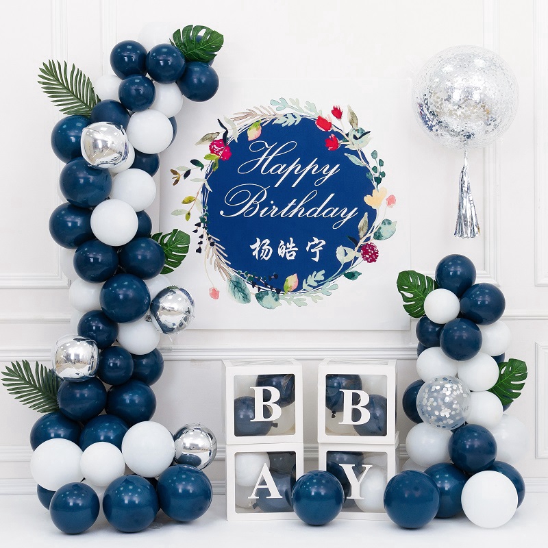 Baby Shower Blue Balloon Set Silver Happy Birthday Banner Kit White ...