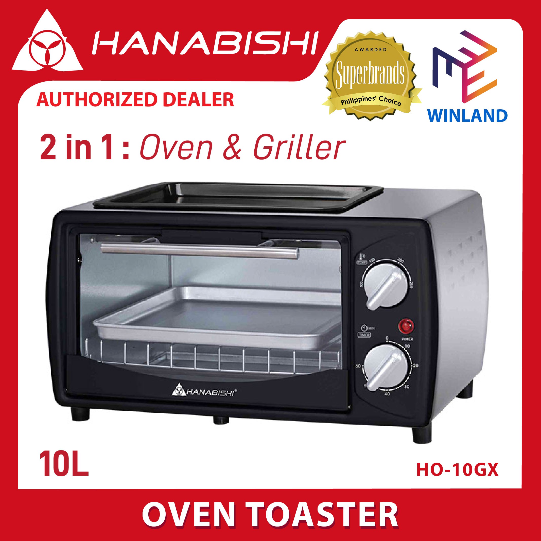 Hanabishi Original 2 in 1 10L Oven Toaster with Griller HO 10GX HO-10GX ...