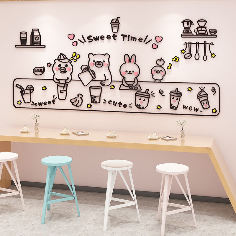 milk-tea-shop-wall-decoration-creative-trending-dessert-hamburger-snack