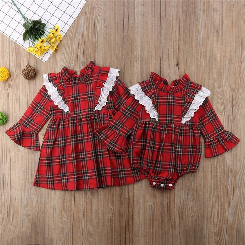 red plaid onesie baby