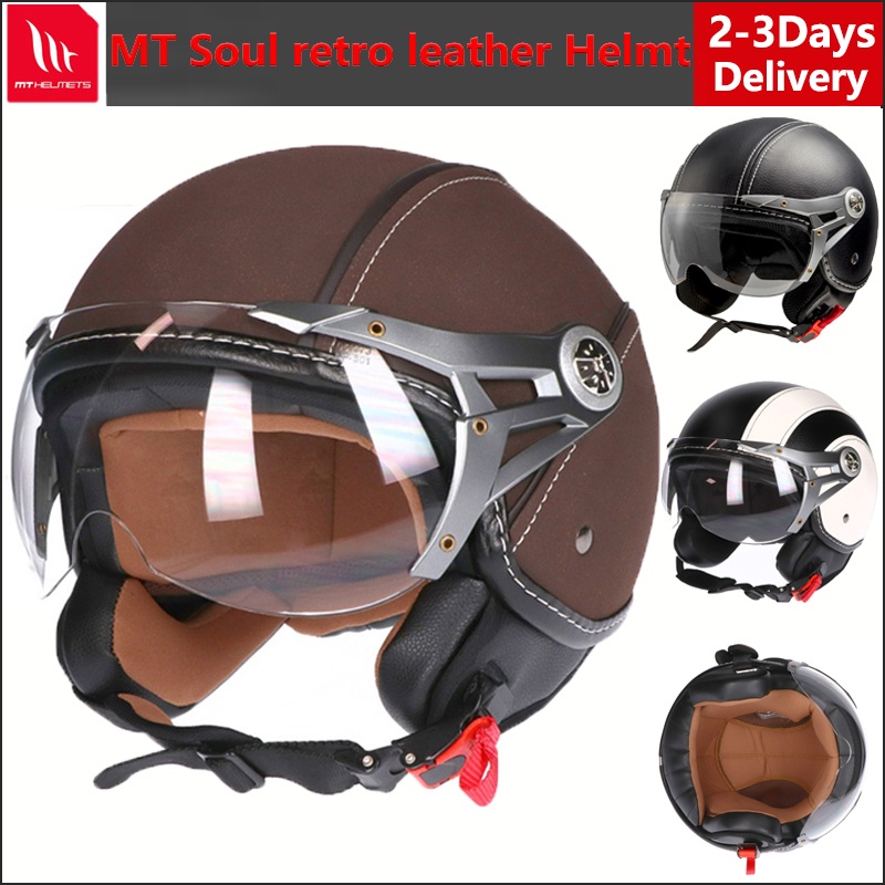 MT Helmet Retro Classic Black Retro Helmet Half Face Helmet for