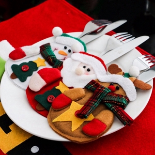 Cute Christmas Santa Hat Reindeer New Year Pocket Fork Knife Cutlery Holder Table Dinner Decoration #4