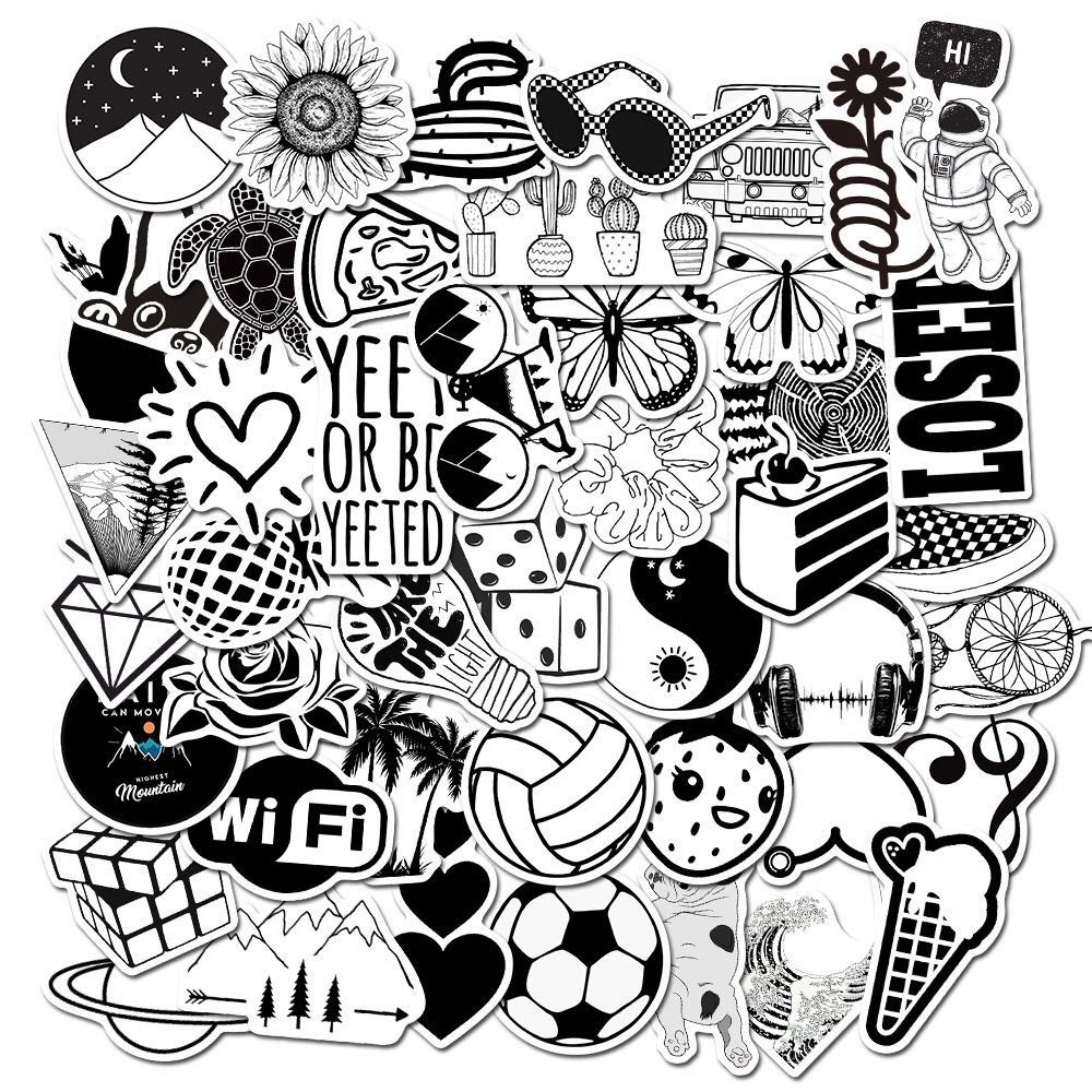 xs054-50pcs black and white graffiti stickers waterproof removable suitcase  skateboard stickers | Shopee Philippines