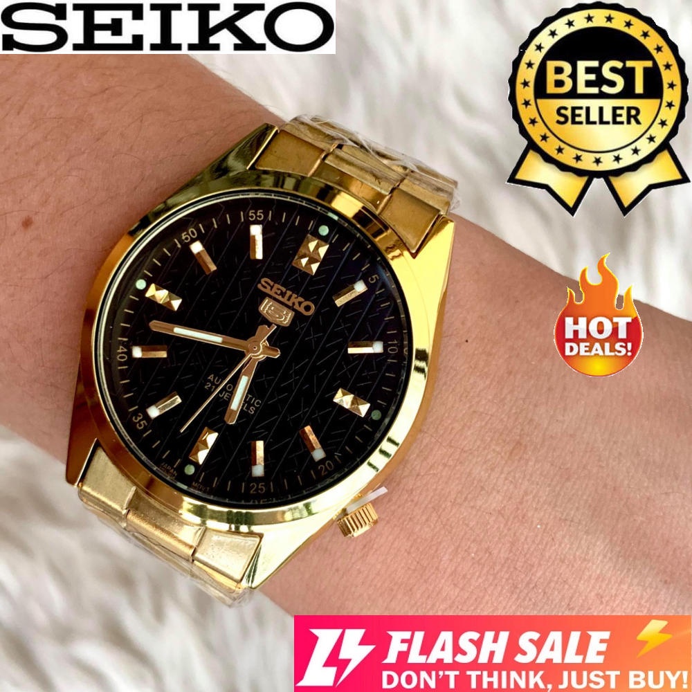 Seiko 5 Automatic 21 Jewels Black Dial Gold Stainless Steel Watch for Men |  Shopee Philippines