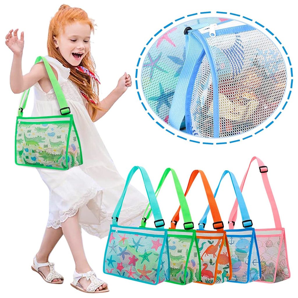 Mesh Beach Bag For Kids, Shell Collecting Bag Beach Tote Bag With ...