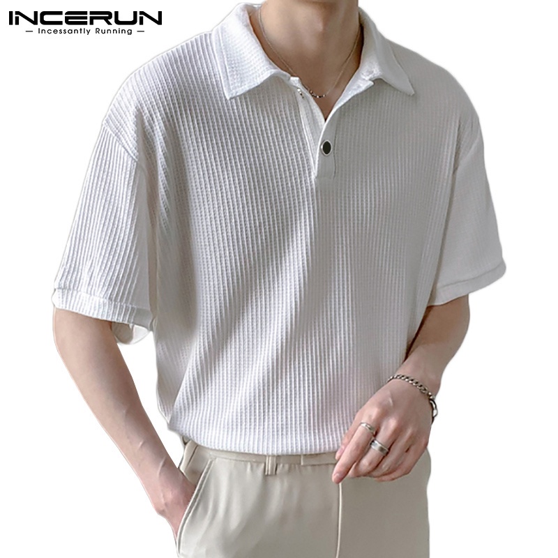 INCERUN Men 2Colors Korean Style Fashion Short Sleeves Lapel Collar ...
