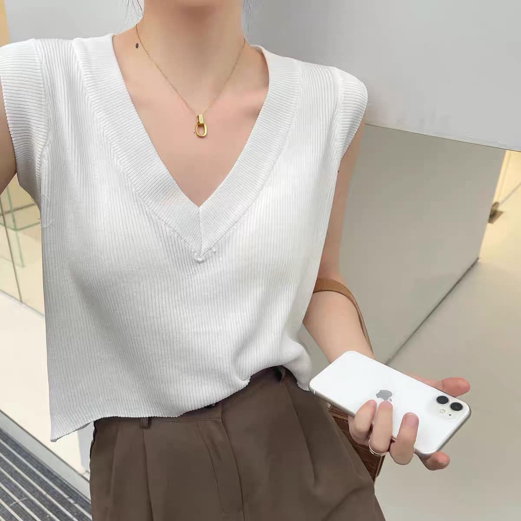 0302 V Neck Knitted Sleeveless Top Shopee Philippines