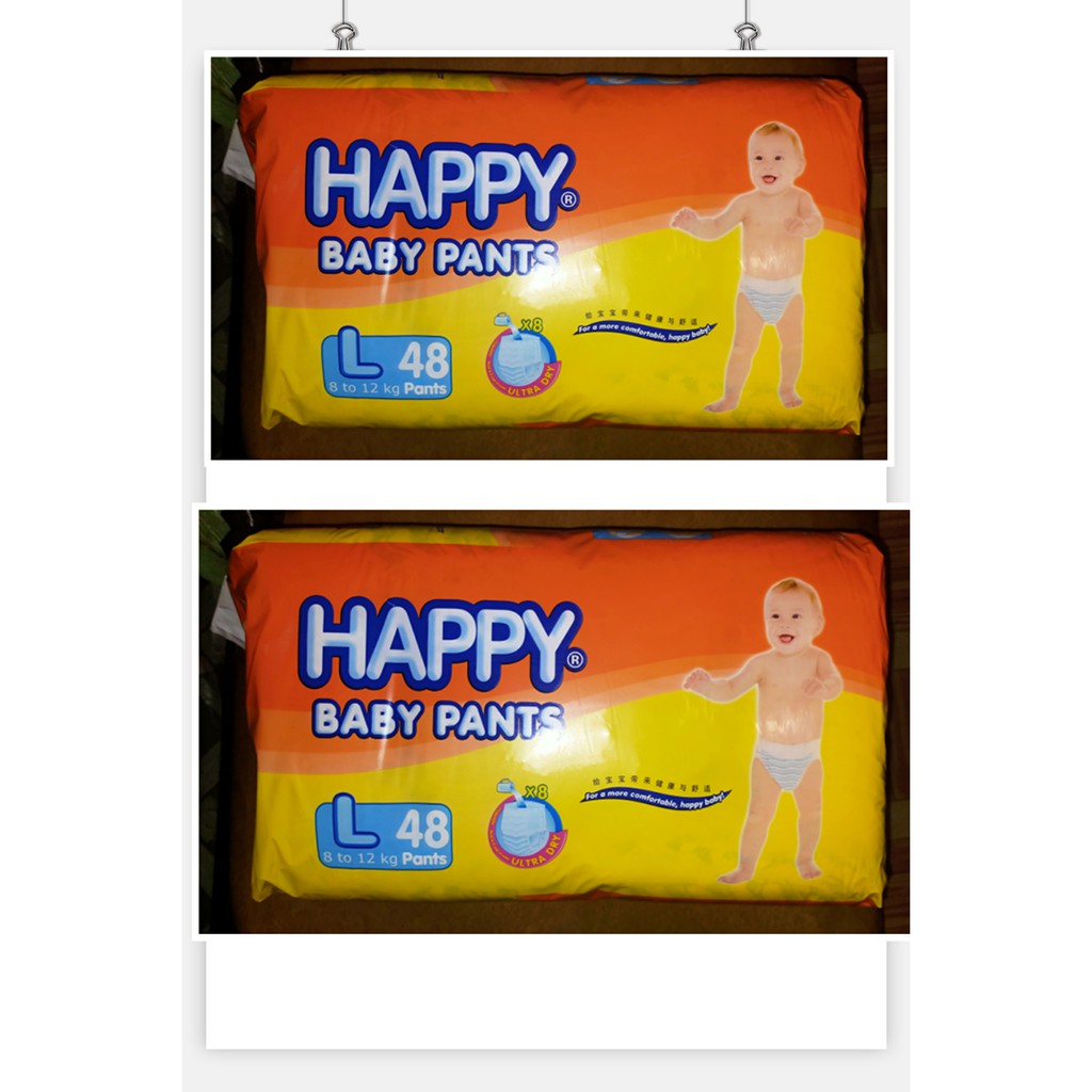 HAPPY Diaper Pants size Large 48 's X 2 pack, ( L 96 pcs) 12Kg And