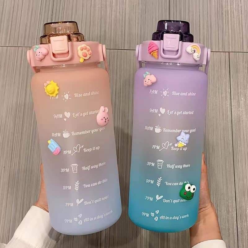 2L PASTEL Motivational Water Bottle with Time Marker & Straw-BPA Free ...