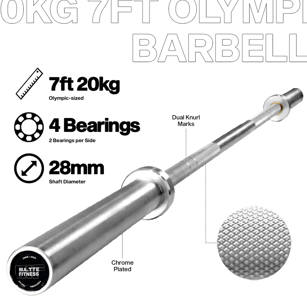 7ft 20kg Olympic Bearing Barbell for Weightlifting Power Lifting 28mm