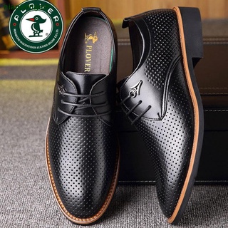 PLOVER Summer New Style Leather Shoes Men's Breathable Genuine Cowhide Hollow Black Office Work Business Casual