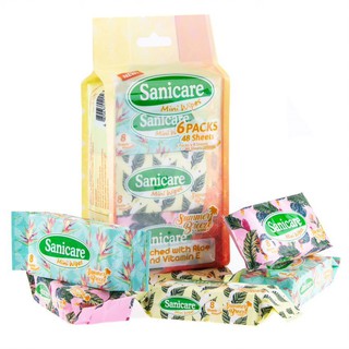 Sanicare MINI Wipes (EXP: AUGUST 2024) (6 Packs X 8 Sheets = 48 Sheets)