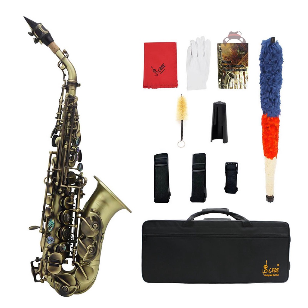 [Topiph]Vintage Style Bb Soprano Saxophone Sax Brass Material Woodwind Instrument with Carry Case Gloves Cleaning Cloth Brush Sax Strap Mouthpiece Brush