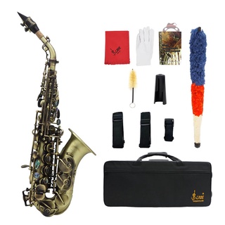 [Topiph]Vintage Style Bb Soprano Saxophone Sax Brass Material Woodwind Instrument with Carry Case Gloves Cleaning Cloth Brush Sax Strap Mouthpiece Brush #1