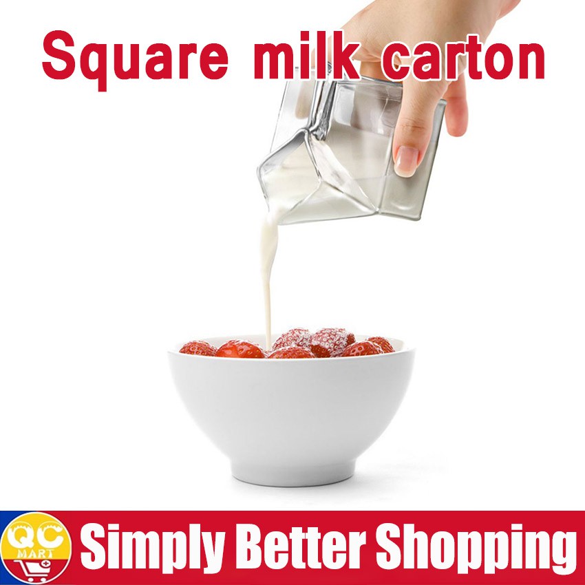 Square Milk Glass Bottle Carton Cup Milk Container Cream Bottle Glass Mini Milk Cartoon Drawing Cont Shopee Philippines