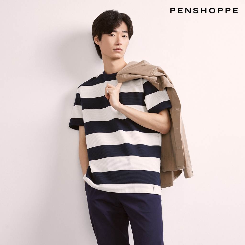 Penshoppe Dress Code Textured Striped Tshirt For Men | Shopee Philippines