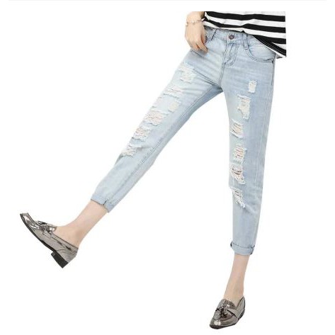 Highwaist Tattered Boyfriend Pants ripped jeans | Shopee Philippines