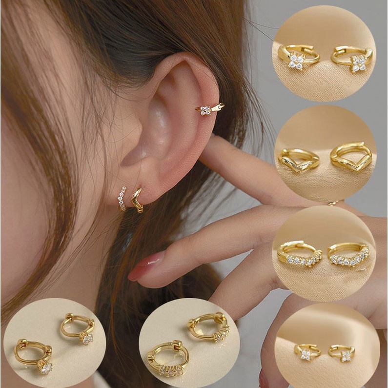 1 Pair 14K Gold-plated helix earrings Mini Zircon Hoop earings for women piercing earring set Cubic Zirconia Cartilage Earing Stu