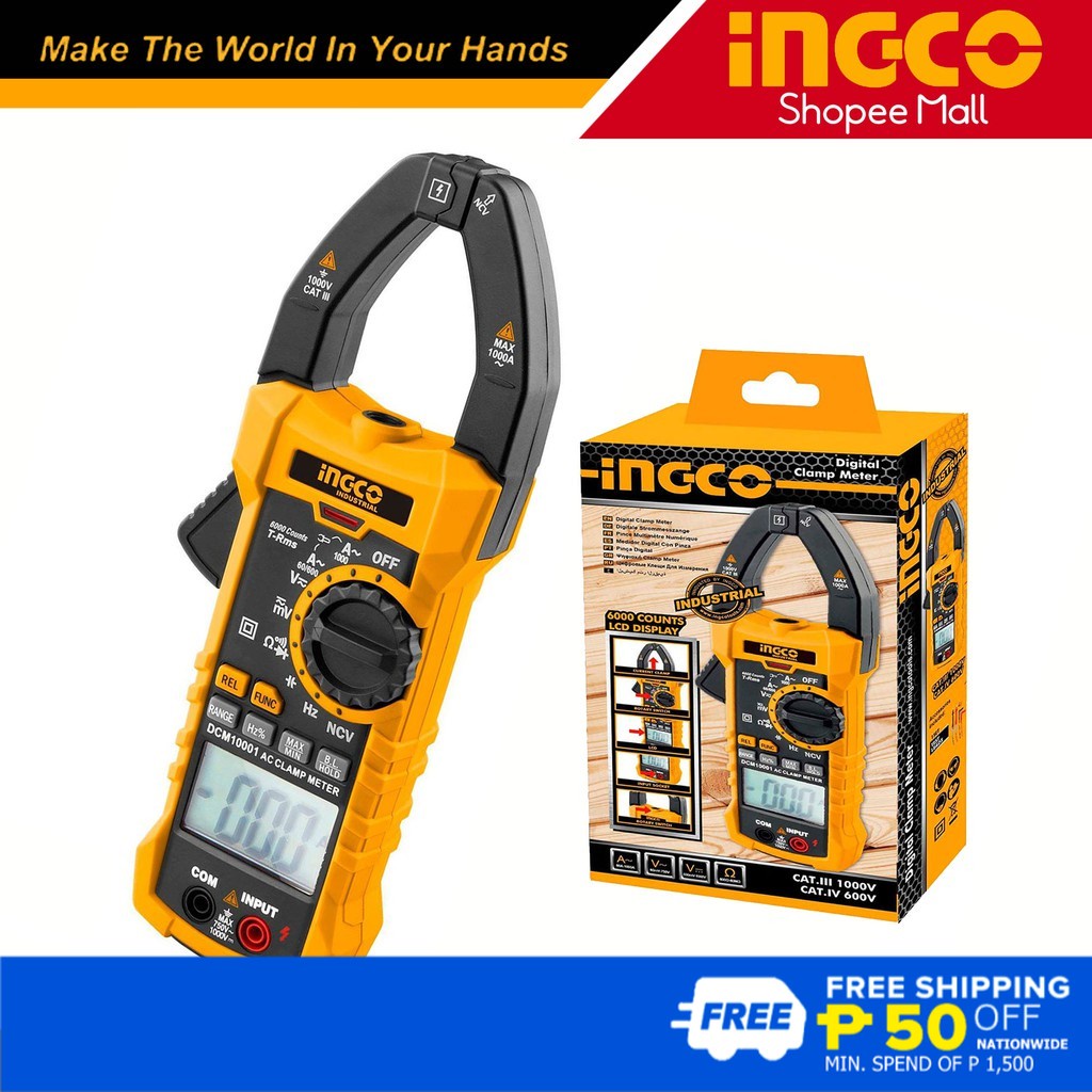 INGCO DCM10001 Digital Clamp Meter Electrical Test Tool 6000counts _P