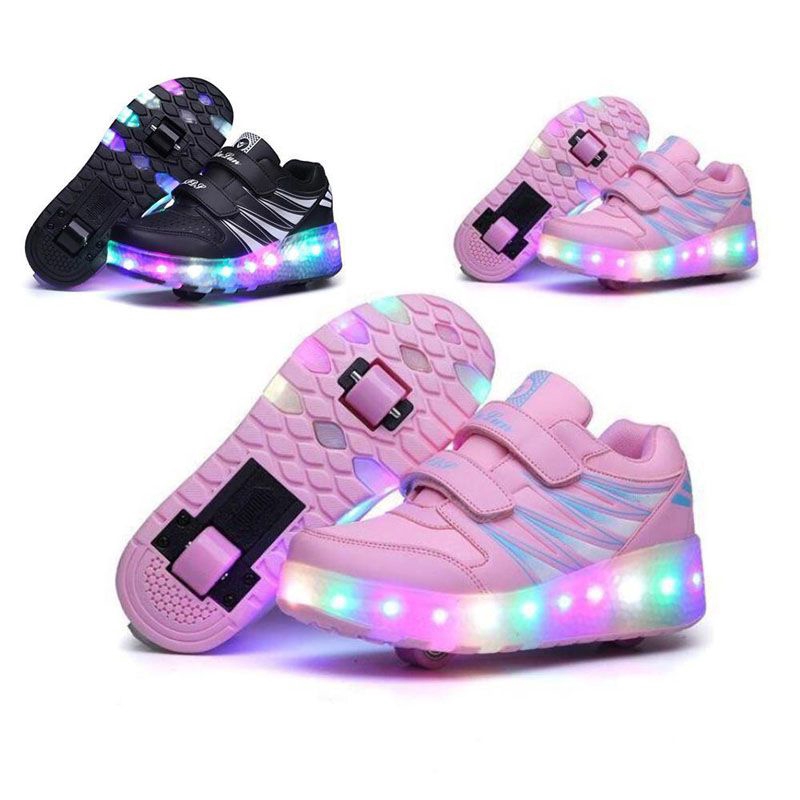 LED Sneakers Kids Junior Girls Boys Light Up Roller Skate Shoes With 2  Wheels | Shopee Philippines