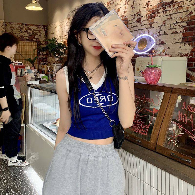 Camisole Top Tops For Women Korean Ins Retro Colored Alphabet Knit Small Vest Female Outside 4988