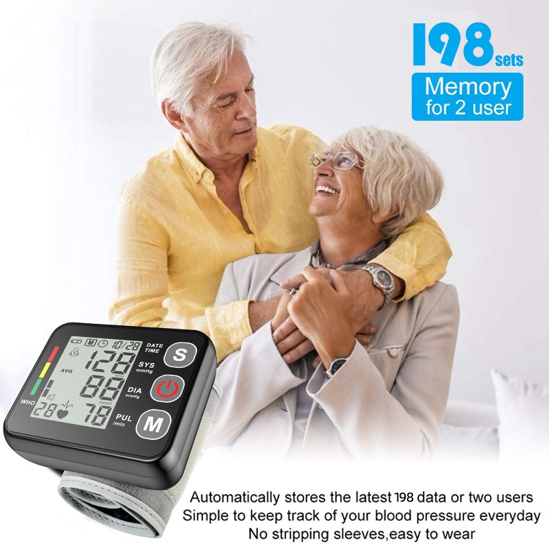 Digital Wrist Blood Pressure Monitor with Large LCD Display-White