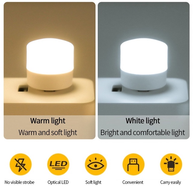 【1Free】Mini USB Led Light Plug-in Mini Night Light Bulb Eye Protection Lamp 5V Desk Reading Lamp USB Light for for Bedroom, Bathroom, Hallway, Kitchen Car USB Atmosphere Ligh