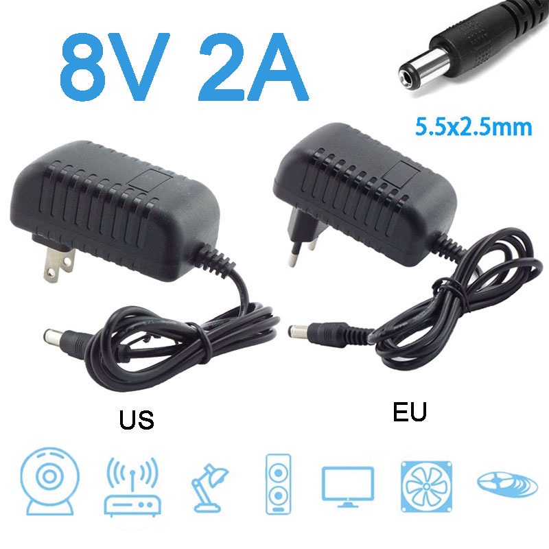Wall Charger 8V 2A 2000ma Power Supply AC DC Adapter Converter 100-240V ...