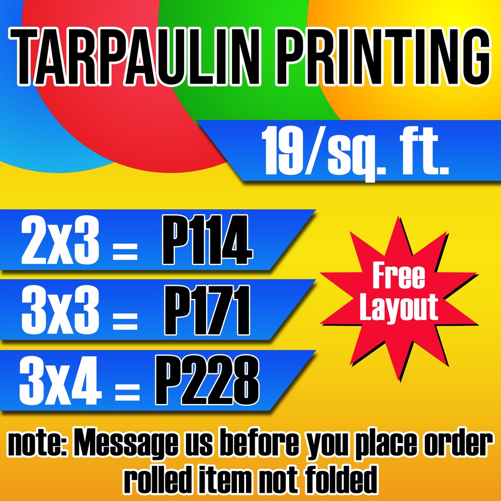 Tarpaulin Printing 19/sq. ft. Free Layout Shopee Philippines
